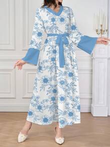 Al Najma 女式花卉印花V领扭纹长袖连衣裙 - 彩色 - 查看 5