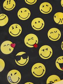 SmileyWorld® | SHEIN 1pc Cute Smiling Face Printed Polyester Foldable Shopping Bag, Tote Bag, Equipped With A Small Storage Bag With A Bead Chain, Can Be Hung On A Bag