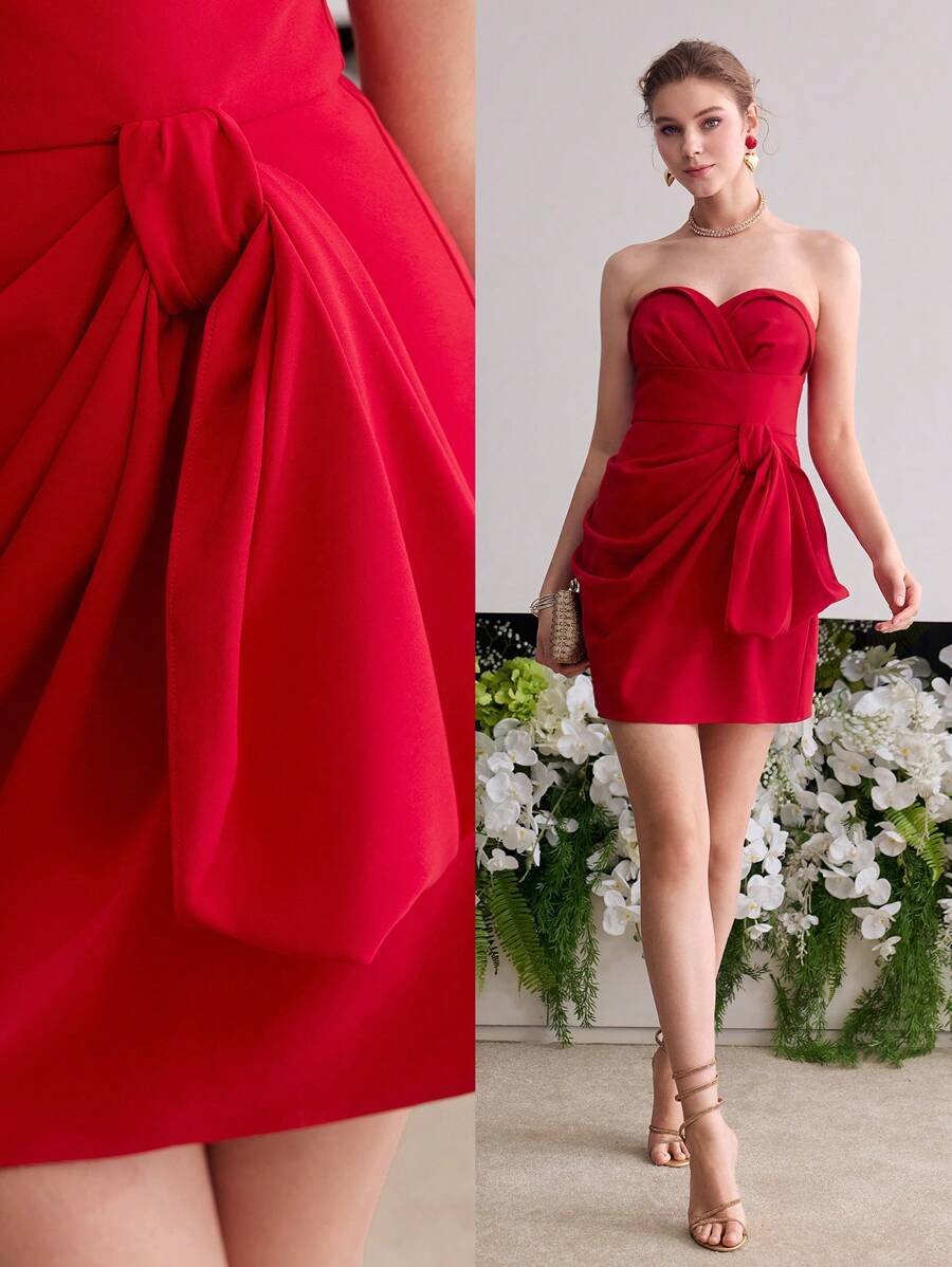 MOTF Soiréza FOLD PLEATED TUBE COCKTAIL DRESS - Red - View 1