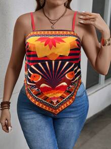 Breezaya Plus Size Women Asymmetric Hem Printed Casual Vacation Cami Top