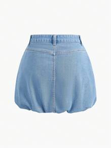 MOTF STUDIO SLANT POCKET PUFFBALL DENIM SKIRT - Medium Wash - View 2