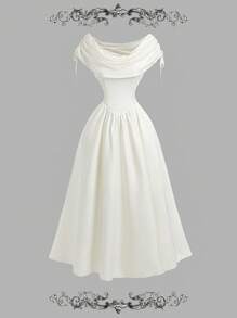 SHEIN MOD 女士优雅杏色低胸收腰连衣裙 - 杏色 - 查看 3