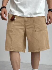 DAZY Solid Color Khaki Men's Denim Shorts, Summer - Khaki - View 5