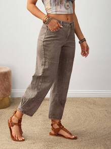 EMERY ROSE Women's Solid Color Denim Jeans, Fashionable For Summer - Coffee Brown - View 4