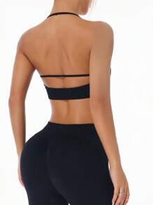 Women Plain Seamless Sports Bra With Halter