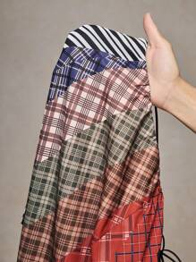 Slaydiva 2025 春夏女款加大码格子拼布印花时尚宽松系带荷叶边 A 字迷你裙，适合休闲街头装、派对、音乐节、复古西部风、公路旅行、度假 - 彩色 - 查看 7