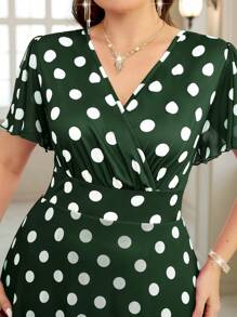 SHEIN Clasi Váy xòe lưới chấm bi đỏ thanh lịch dành cho nữ, thích hợp cho ngày lễ tình nhân và những dịp lãng mạn, mùa xuân - Màu xanh lá cây đậm - Xem 6