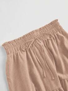 Mulvari 大码纯色休闲半身裙，夏季 - 卡其色 - 查看 3