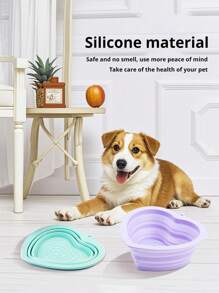 PETSIN 1pc Heart-Shaped Silicone Collapsible Anti-Spill Cat/Dog Bowl, Foldable Pet Food & Water Bowl, Portable Pet Travel Dish, Pet Supplies
