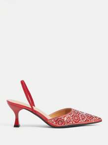 CUCCOO TILAWA Women's Fashion Rhinestone Party High Heel Pumps - Red - View 2
