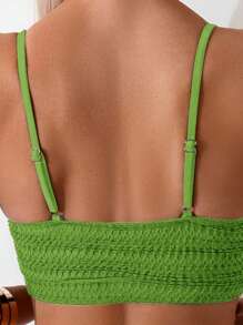 Swim Basics Women's Solid Color Spaghetti Strap Backless Bikini Set For Summer Beach Vacation