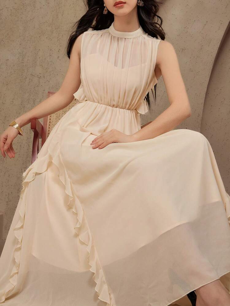 Women's Holiday Multilayer Ruffle Trim Sleeveless Dress, Ladies' Summer Apparel Graduation Dress, Women's Wedding Guest Formal Dress,Dress For Wedding Cocktail Dress