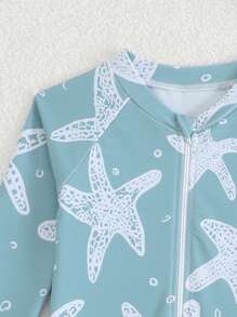 Baby Boy Starfish Printed Raglan Sleeve Rash Guard And Shorts Swimming Trunks Set - Multicolor - View 4