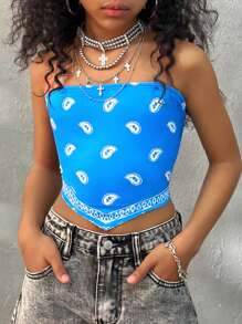 Coolane Kids Tween Girls Summer Streetwear Y2K Essentials Cashew Flower Pattern Bodysuit Bandeau Off The Shoulder Tops,Back To School,Cute,Back To School