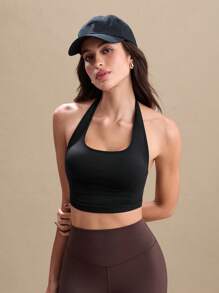 SHEIN Sovereign Charm 1 件套：普通文胸 + 吸湿排汗面料/吊带设计/黑色 + 运动背心 + 无缝/瑜伽 - 黑色 - 查看 7
