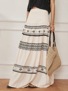 DAZY Casual Vacation Geometric & Floral Print Full-Print Women Skirt - White - View 4