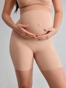 BloomMama Bragas casuales de color liso de cintura alta para maternidad