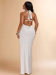 SHEIN BAE 新款大码女式夏季长裙海滩度假贝壳印花连衣裙、女士生日连衣裙、波西米亚风连衣裙、圣诞连衣裙、节日服装、夏季服装 - 白色 - 查看 3