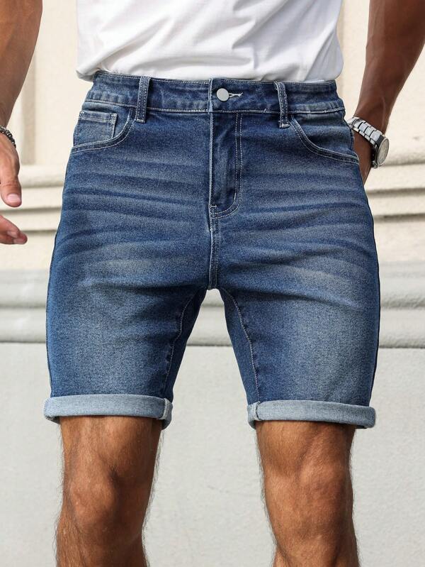 Manfinity Homme Heren casual denim shorts met zakken en manchetten, veelzijdig