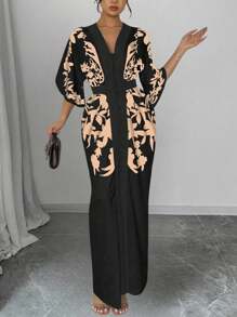 Chiquease Spring & Summer Contrast Color Print Fitted Dress - Black and Gold - View 1