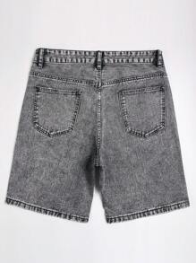 Chillumni Men's Rhinestoned Pocket Casual Versatile Denim Shorts Rhinestone Jeans - Dark Grey - View 2