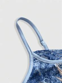 ROMWE J-Fashion Y2K Harajuku Babe Contrast Color Wing & Rose Patchwork Faux 2-In-1 Camisole - Blue - View 4