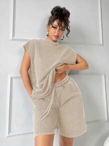 SHEIN SXY 女士日常两件套服装 - 卡其色 - 查看 4