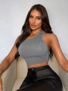 SHEIN SXY 性感露背吊带背心 - 灰色 - 查看 5