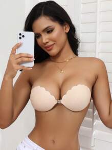 SHEIN Women's Solid Color Arc-Edged Adhesive Bra For Everyday Wear - Apricot - View 7