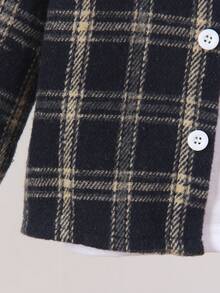 2pcs Set Toddler Boys' Navy Blue Plaid Collar Buttoned Long Sleeve Shirt & Pants,Autumn Casual Matching Family Back-To-School Contrast Color Pocket - Blue - View 6
