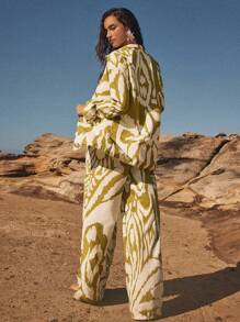 Anewsta Women's Summer Beach Geometric Print Sexy Bikini Set, Includes Swimsuit, Long Sleeve Kimono, And Pants