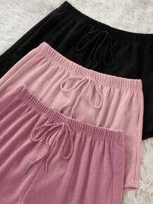 SHEIN 3 件套女士系腰休闲短裤家居服睡眠短裤 - 彩色 - 查看 5
