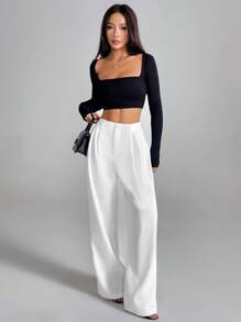 SHEIN Tall Women's Elegant French Style White Suit Pants, Suitable For Commuting And Back To School Fall Cloth For Women - White - View 4