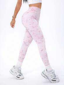 SHEIN Mallas de yoga que dan forma, de cintura alta, con estampado de leopardo metálico