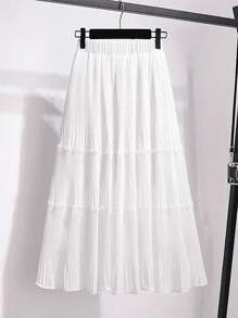 SHEIN LUNE Plus Size Women Solid Color A-Line Skirt, Fashionable For Summer - White - View 7