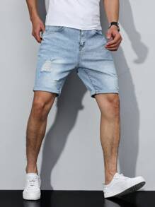 Manfinity Homme 大码男士休闲做旧水洗牛仔短裤