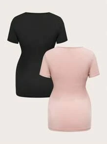 SHEIN Maternity Casual Solid Color Short Sleeve Nursing Dress For Summer,Maternity Clothes - Multicolor - View 2