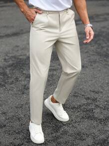 Manfinity Bizformal Men's Fashion Business Casual Trousers, Suitable For Commuting Men's Suit And Pants Pants For Men Suit Pants Men Pants Casual Men's Suit Pants Formal Pants For Men - Beige - View 1