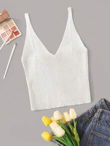 SHEIN Unity Top corto tejido de canalé - Blanco - Ver 1