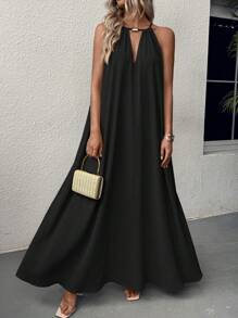 SHEIN Tall Long A-Line V-Neck Metal Decor Backless Tie Beach Casual Elegant Women Dress
