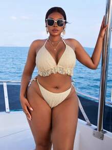 Swim SXY Plus Size Women Sexy Backless Beach Bikini Top - Beżowy - Zobacz 4