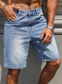 Manfinity Homme Shorts en jean délavé d'été pour hommes
