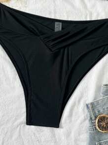 Swim Chiccia Ensemble de bikini noir unicolore pour femmes, convient pour les vacances, la plage, les fêtes - Noir - Voir 8