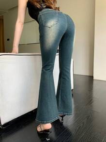 DAZY Distressed Washed Slim Flared Leg Jeans