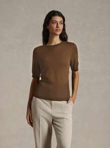 Briarwyn Crew Neck Short Sleeve Top, Solid Color, Fashionable For Summer - Coffee Brown - View 6