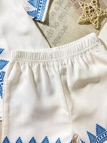 2pcs Baby Boy Vacation Casual Geometric Print Shirt & Shorts Set, Spring/Summer - Apricot - View 4
