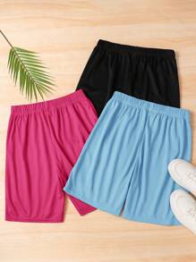 SHEIN 3 Stücke/Set Teenager Jungen Lässig Patchwork Reflektorband Shorts, Schwarz/Grau/Blau, Sport & Freizeitkleidung