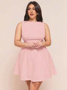 SHEIN BAE Plus Size Women Elegant Pink Satin Asymmetric Shoulder Hollow Out Lace-Up Backless Dress, Suitable For Parties, Cocktail Events, Formal Occasions, Romantic Dates, Wedding, Bridesmaid Dress, Cocktail Dress, Gala Dress,Summer Dresses For Women - Dusty Pink - View 4