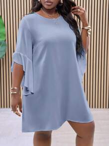Slaydiva Váy midi chữ A tay cánh dơi cỡ lớn màu trắng, váy đi làm thường ngày cho mùa xuân và mùa hè - Màu xanh lam - Xem 5