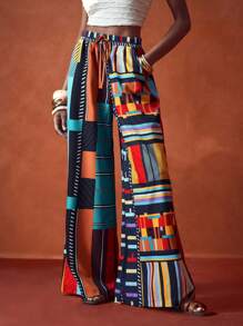 Zivah 2025夏季新款度假高腰波西米亚风定位印花阔腿女裤，音乐节，西部游牧风，度假，波西米亚风，海滩，日常出游，派对聚会，毕业舞会，俱乐部 - B - 彩色 - 查看 5